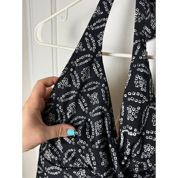 Lands' End Tankini Top Women's 10P Ruched Flattering Black White Halter Padded - Picture 7 of 8